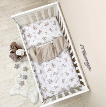 Детское постельное белье в кроватку Маленькая Соня Baby Mix Мишка на радуге Белый/Бежевый 0391360
