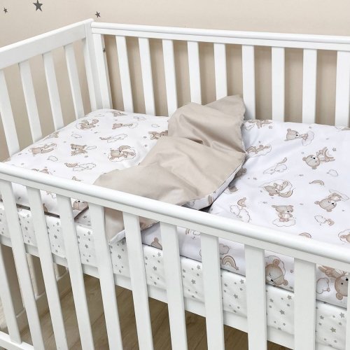 Детское постельное белье в кроватку Маленькая Соня Baby Mix Мишка на радуге Белый/Бежевый 0391360