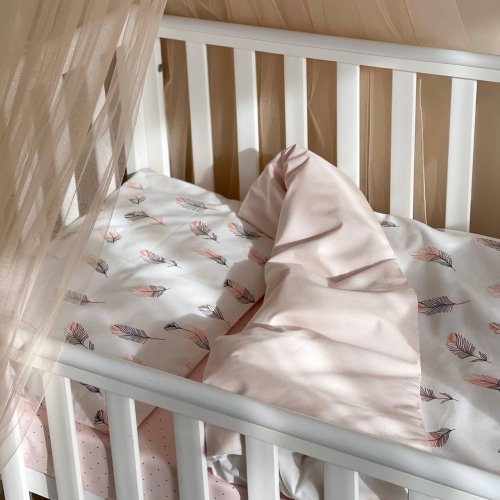 Детское постельное белье в кроватку Маленькая Соня Baby Mix Перо пудра Белый/Розовый 0391404