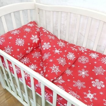 Детское постельное белье в кроватку BetiS Сніжинка Ранфорс Красный 27687070