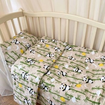 Детское постельное белье в кроватку BetiS Панда Ранфорс Бежевый 27690016