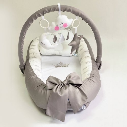 Кокон для новорожденных Happy Luna BabyNest Plush Королевский Серый/Белый 0175