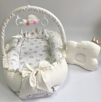 Кокон для новорожденных Happy Luna BabyNest Irish Plush Королевский 3 Молочный 0187