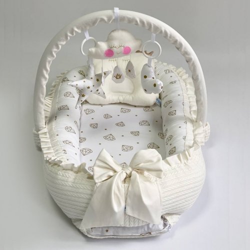 Кокон для новорожденных Happy Luna BabyNest Irish Plush Королевский 3 Молочный 0187