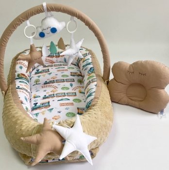 Кокон для новорожденных Happy Luna BabyNest Plush Поезд Бежевый 0190
