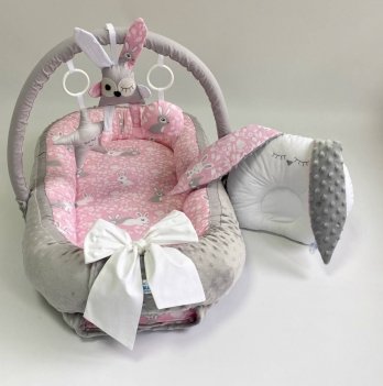 Кокон для новорожденных Happy Luna BabyNest Plush Зайчик 4 Розовый/Серый 0117