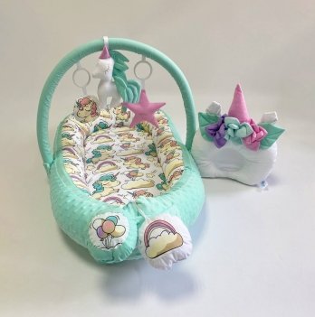 Кокон для новорожденных Happy Luna BabyNest Premium Единорог Мятный 0101