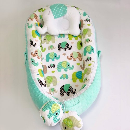 Кокон для новорожденных Happy Luna BabyNest Plush Слоник 2 Мятный 0154