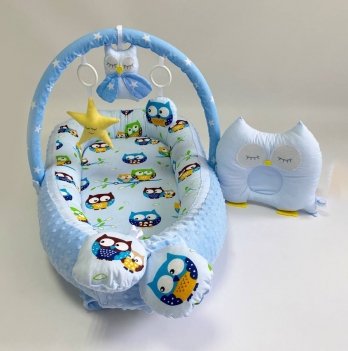 Кокон для новорожденных Happy Luna BabyNest Plush Совки 4 Голубой 0115