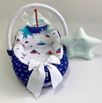 Кокон для новорожденных Happy Luna BabyNest Standart Морячок Синий/Белый 0188