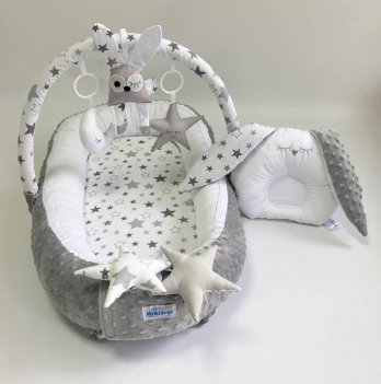 Кокон для новорожденных Happy Luna BabyNest Plush Звездный зайчик Серый/Белый 0173