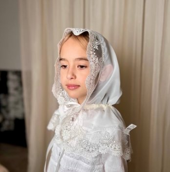 Церковный платок для девочки BetiS Світлинка Шифон Молочный 60х90 см 27685863