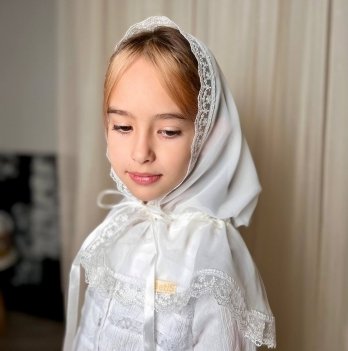 Церковный платок для девочки BetiS Свята мить Шифон Молочный 60х90 см 27685747