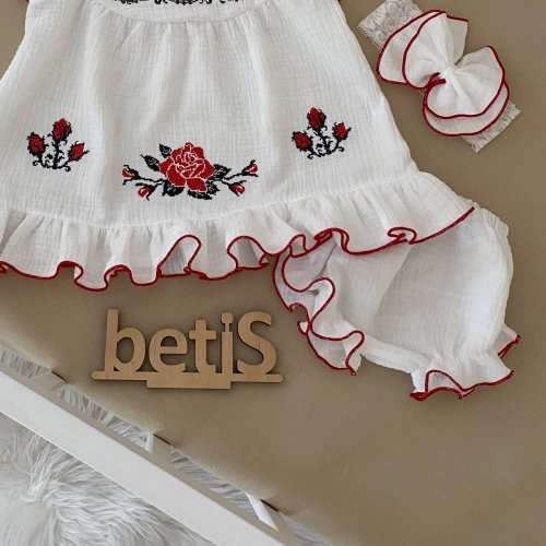 Костюм на крещение девочке BetiS Ружа 0 - 18 мес Муслин Белый/Красный 91450243