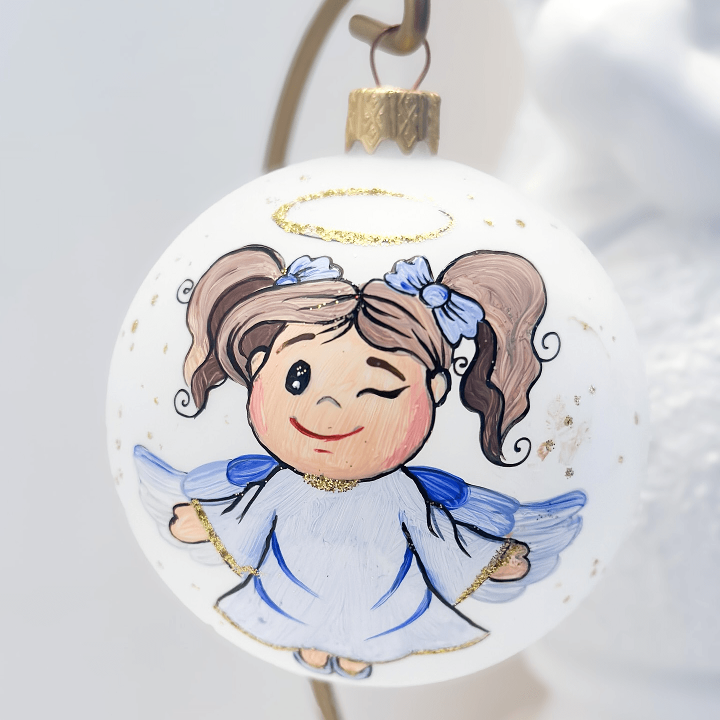 Новогодний шар на елку Santa Shop Ангелики-діти Бешкетниця Прозрачный/Матовый 8,5 см 4820001112528