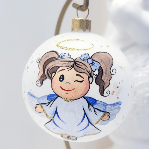 Новогодний шар на елку Santa Shop Ангелики-діти Бешкетниця Прозрачный/Матовый 8,5 см 4820001112528