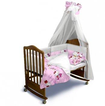 Детское постельное белье и бортики в кроватку Ontario Baby Classic с балдахином Hello Kitty Белый/Розовый ART-0000432