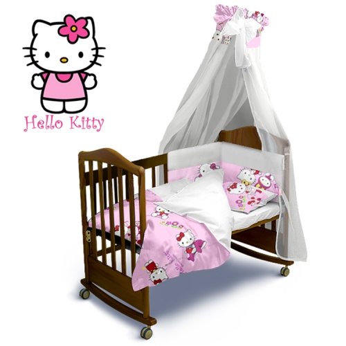 Детское постельное белье и бортики в кроватку Ontario Baby Classic без балдахина Hello Kitty Белый/Розовый ART-0000146