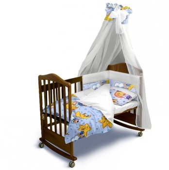 Детское постельное белье и бортики в кроватку Ontario Baby Classic с балдахином Сонный Мишка Белый/Голубой ART-0000143