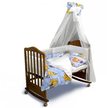 Детское постельное белье и бортики в кроватку Ontario Baby Classic с балдахином Сонный Мишка Белый/Голубой ART-0000430