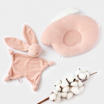 Набор для новорожденного ELA Textile&Toys Подуша и игрушка для сна Зайчик Пудровый KPS001PUDRA
