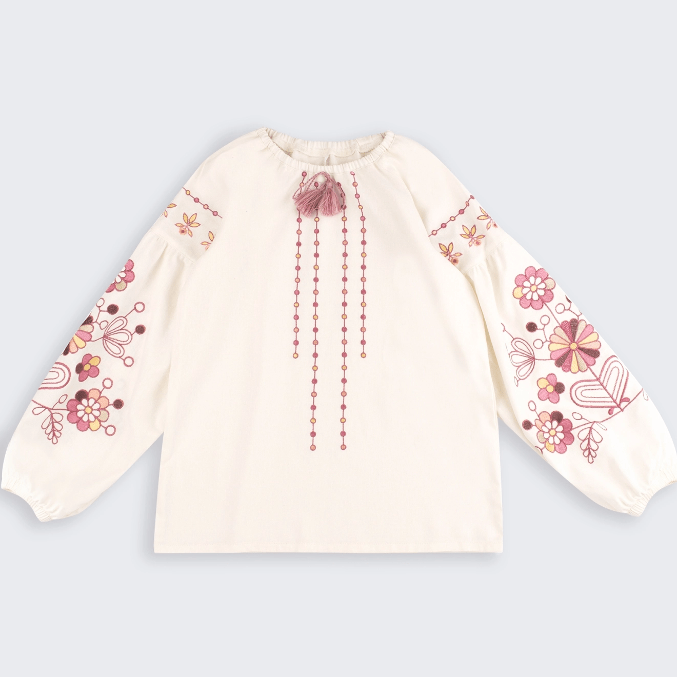 Вышиванка для девочки Bembi ЕТНNО 6 - 13 лет Лен Молочный/Пудровый РБ173