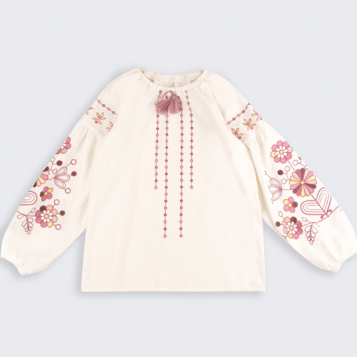 Вышиванка для девочки Bembi ЕТНNО 6 - 13 лет Лен Молочный/Пудровый РБ173