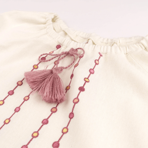 Вышиванка для девочки Bembi ЕТНNО 6 - 13 лет Лен Молочный/Пудровый РБ173