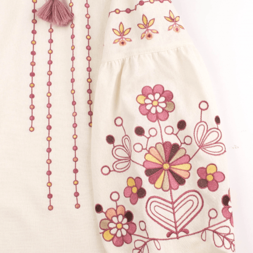 Вышиванка для девочки Bembi ЕТНNО 6 - 13 лет Лен Молочный/Пудровый РБ173