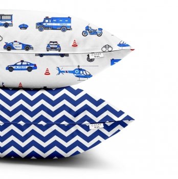 Наволочка на подушку для подростков Cosas евро набор 2 шт 50х70 см Синий/Белый SetPillow_FireCars_ZigGrey_50х70