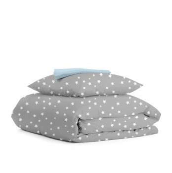 Детское постельное белье в кроватку Cosas 110х140 см Серый/Голубой StarGW_LightBlue_140