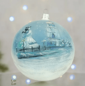 Новогодний шар на елку Santa Shop Софіївська площа Белый/Голубой 12 см 4820001180336