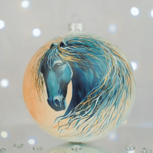 Новогодний шар на елку Santa Shop Символ года 2026 Переможець Молочный/Синий 12 см 4820001179828