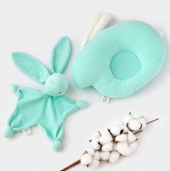 Набор для новорожденного ELA Textile&Toys Подуша и игрушка для сна Зайчик Бирюзовый KPS001TURQOISE