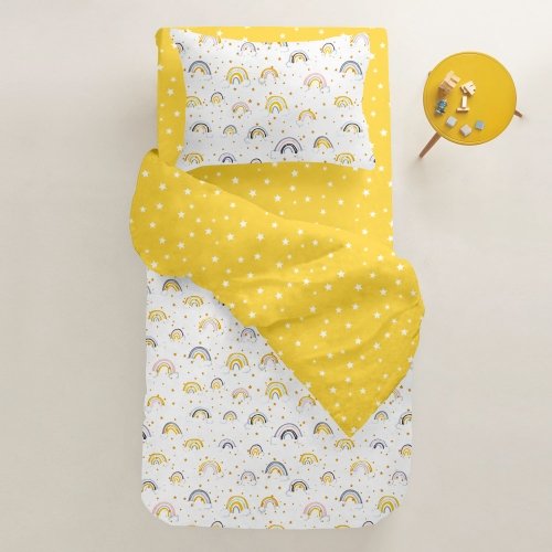 Детское постельное белье в кроватку Cosas 110х140 см Белый/Желтый RainbowStarYellow_Starfall_140