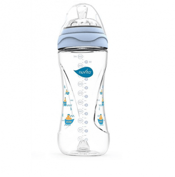 Бутылочка для кормления Nuvita Mimic 4м+, 330мл, антиколиковая, голубая 