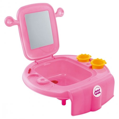 Умывальник детский Okbaby Space, с безопасным зеркалом, розовый