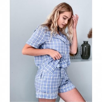 Пижамные шорты женские Vilna Клетка Голубой/Белый V7709