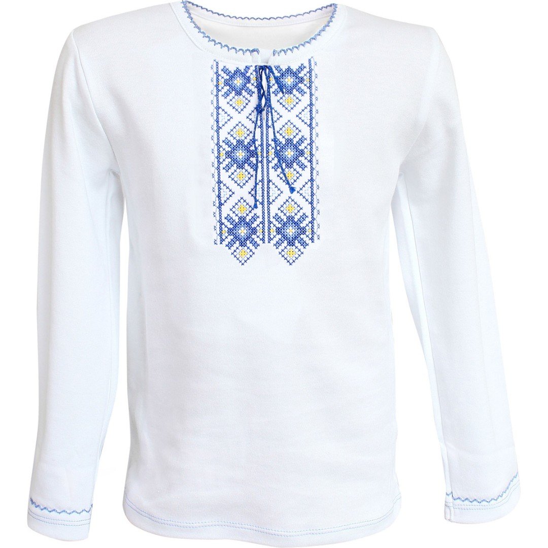 Вышиванка для мальчика Ladan 1 - 8 лет Интерлок Белый/Синий VD1