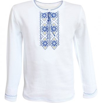 Вышиванка для мальчика Ladan 1 - 8 лет Интерлок Белый/Синий VD1