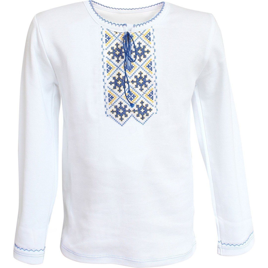 Вышиванка для мальчика Ladan 1 - 8 лет Интерлок Белый/Голубой VD1