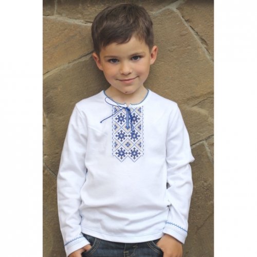 Вышиванка для мальчика Ladan 1 - 8 лет Интерлок Белый/Голубой VD1