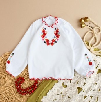 Вышиванка для девочки Ladan 7 - 8 лет Интерлок Белый/Красный VD1