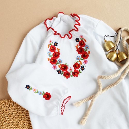 Вышиванка для девочки Ladan 2 - 5 лет Интерлок Белый/Красный VD1