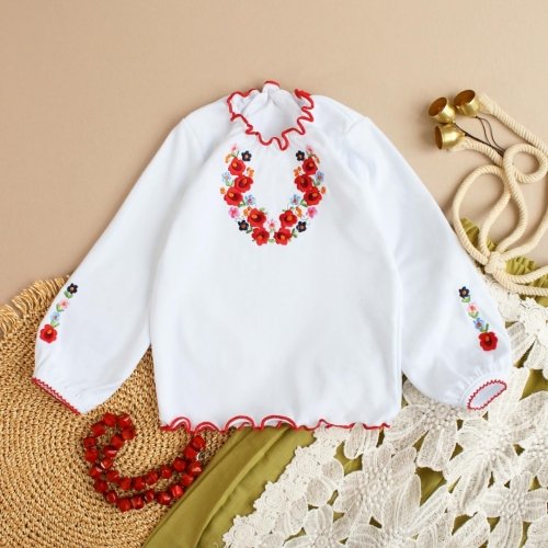 Вышиванка для девочки Ladan 9 - 18 мес Интерлок Белый/Красный VD1