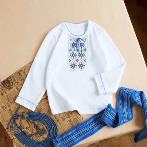 Вышиванка для мальчика Ladan 1 - 8 лет Интерлок Белый/Голубой VD1