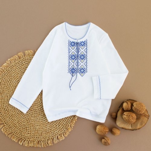 Вышиванка для мальчика Ladan 1 - 8 лет Интерлок Белый/Синий VD1