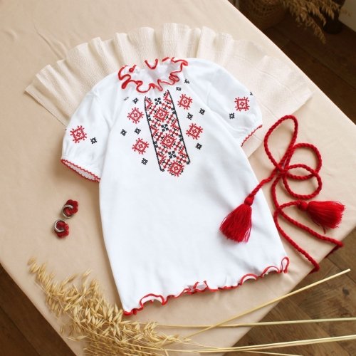 Футболка вышиванка детская Ladan 2 - 8 лет Интерлок Белый/Красный/Черный VD2