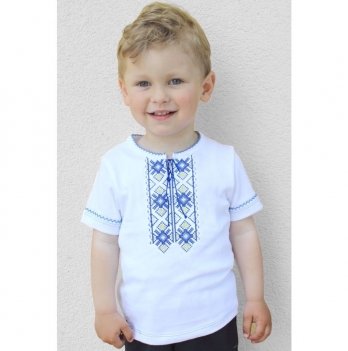 Футболка вышиванка для мальчика Ladan 1 - 8 лет Интерлок Белый/Синий VD2