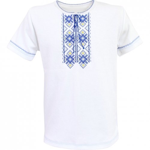 Футболка вышиванка для мальчика Ladan 1 - 8 лет Интерлок Белый/Синий VD2